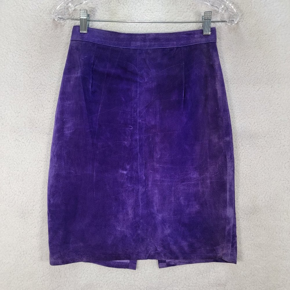 Philip Noel Purple Vintage Suede Leather Unique High Waist Straight Pencil Skirt